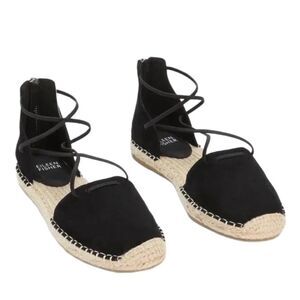 Eileen Fisher Espadrille Flat Sandals 6.5 Lace Up Closed Toe Resort Black Lee